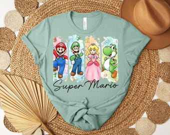Camiseta de Nintendo Super Mario, camiseta de Mario Luigi Peach Yoshi, linda camiseta gráfica de videojuegos, regalo unisex, atuendo para fiesta de cumpleaños