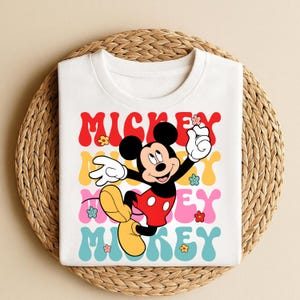 Disney Mickey Mouse Flower Power Shirt,Disney Mickey Mouse Groovy Retro Floral Graphic Tee,Disneyland Walt Disney World Mickey Mouse T-Shirt image 2