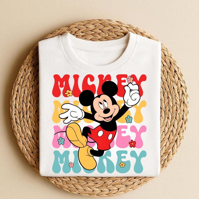 Disney Mickey Mouse Flower Power Shirt,Disney Mickey Mouse Groovy Retro Floral Graphic Tee,Disneyland Walt Disney World Mickey Mouse T-Shirt image 2