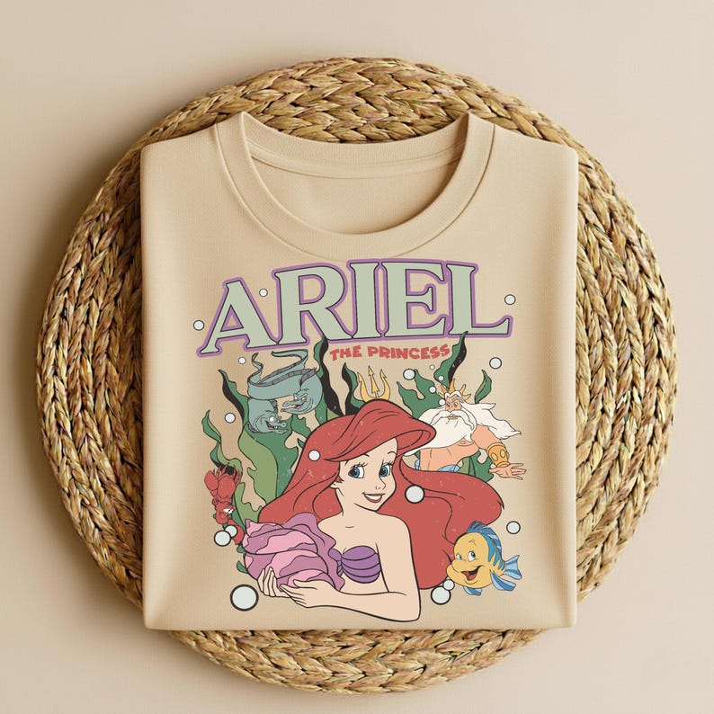 Camiseta de Ariel de Disney, camiseta infantil de La Sirenita, camiseta de la princesa Ariel para niñas pequeñas, camiseta para viaje a Disneyland para niñas, camiseta de regalo floral de Ariel, camiseta de Ariel imagen 2