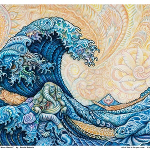 Hokusai - The Great Wave (Randal Roberts Remix) 18x24 Print, Visionary Art Print, Psychedelic Bohemian Festival Art