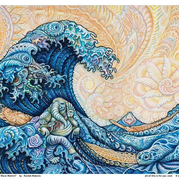 Hokusai - Den stora vågen (Randal Roberts Remix) 18x24-tryck, visionärt konsttryck, psykedelisk bohemisk festivalkonst