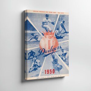 1950 Brooklyn Dodgers (Los Angeles Dodgers) Vintage Program Cover Wrapped Canvas Print – MLB Baseball Decor