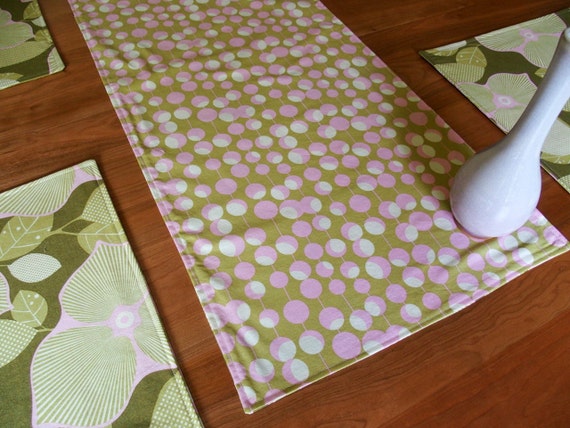 Floral Centerpiece Runner Linen Tropical Table Runner with Birds and Flowers in Eggplant Aubergine Reversible Table Runner Jenaveve