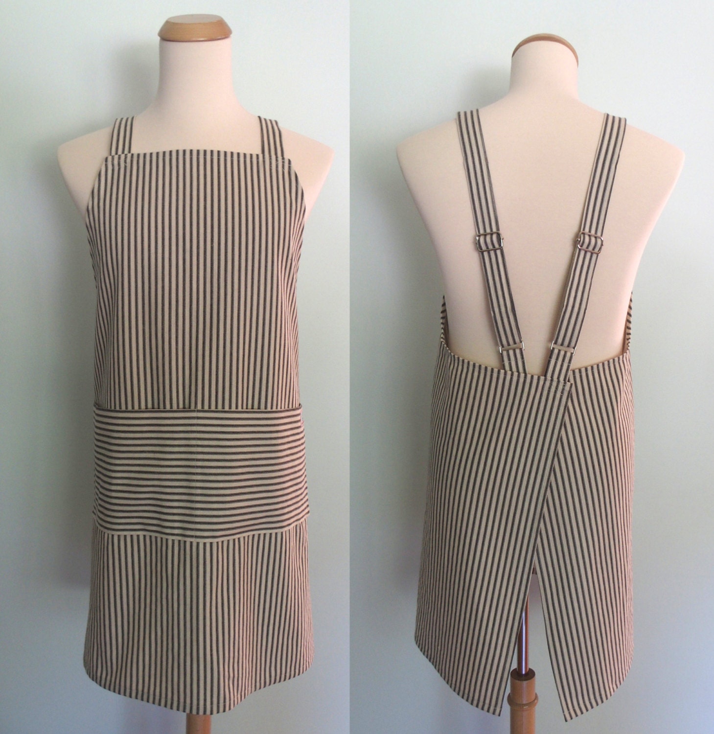 Cotton Canvas Japanese Apron with Pockets Black Ticking Etsy