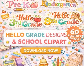 Preppy Back to School PNG Bundle – Hello Grade Designs, Clipart (Digital Download)