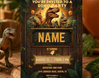 Invitación editable de dinosaurio, invitación para fiesta de cumpleaños de dinosaurios, invitación al mundo de los dinosaurios, invitación para fiesta de T-Rex, cumpleaños jurásico