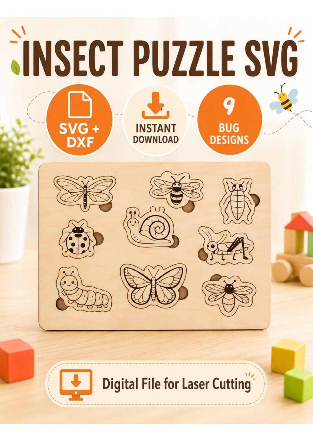 Digital Product, Insect Puzzle SVG, Bug Shapes Busy Board Laser File ...