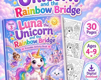 Páginas para colorear, Unicornio Arcoíris, Libro de actividades, Descarga digital en PDF imprimible