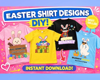 Paquete de diseños divertidos para camisetas, pegatinas de conejitos adorables, manualidades para niños, diseños imprimibles, archivos de sublimación.