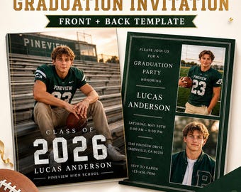 Folleto de graduación masculino, Clase de 2026 / Invitación digital personalizada para fiesta de graduación / Plantilla de Canva