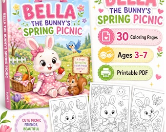 Libro para colorear de primavera para niños, páginas de conejitos imprimibles en PDF, páginas de actividades de primavera (descarga digital)