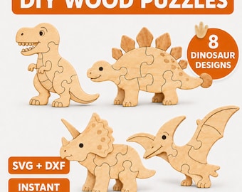 Dinosaurio SVG, archivo de corte láser, rompecabezas, productos digitales, archivos para fresadora CNC, juguetes Montessori