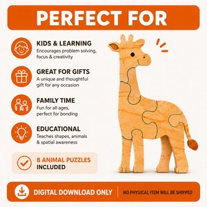 Wooden jigsaw puzzle SVG and DXF files for DIY laser cut animal puzzles.
