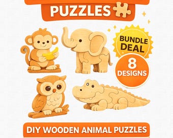 Paquete de archivos SVG para niños pequeños, archivos de corte láser, producto digital, rompecabezas de animales, rompecabezas para bebés, juguetes Montessori