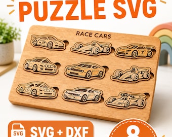 Matching Game Puzzle SVG Bundle, Race Car Laser Board, Baby Puzzle , Montessori toys