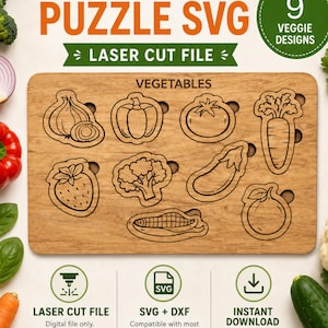Vegetable Puzzle Busy Board SVG, Garden Veggie Laser File, Montessori Toys, Digital Product