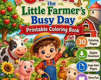 Dibujos para colorear de Oliver el Pequeño Granjero, animales de granja, escenas con tractores (descarga digital)