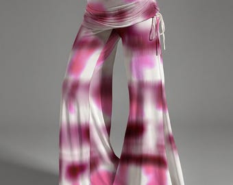 Pantaloni da donna a vita alta con stampa integrale, eleganti pantaloni a gamba larga, pantaloni palazzo stampati