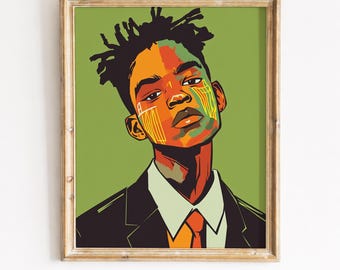 Modern Pop Art Portrait african art Printable Wall Decor, Vibrant Cartoon-Style Young Man, Edgy Graphic Art, Digital Artwork Download