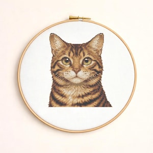 Patrón de punto de cruz realista de gato bengalí – Diseño de bordado apto para principiantes (PDF)