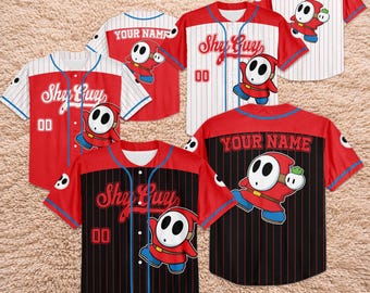 Koszulka baseballowa Shy Guy na zamówienie, spersonalizowana koszulka Super Mario, strój rodzinny Nintendo
