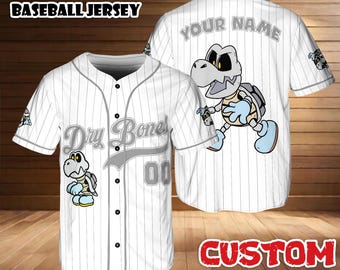 Personalizowana koszulka baseballowa Dry Bones, personalizowana koszulka szkieletu Super Mario, strój do parku rozrywki