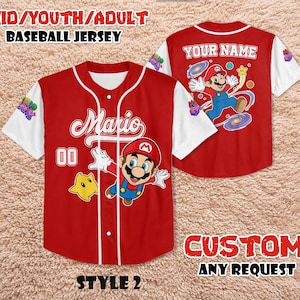 Spersonalizowana koszulka baseballowa Mario Galaxy, spersonalizowany strój z filmu Mario, odzież Nintendo Theme Park zdjęcie 3