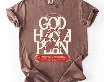 Camiseta "Dios tiene un plan", camiseta cristiana Jeremías 29:11, camiseta vintage de fe, camiseta extragrande con efecto desteñido, regalo religioso unisex