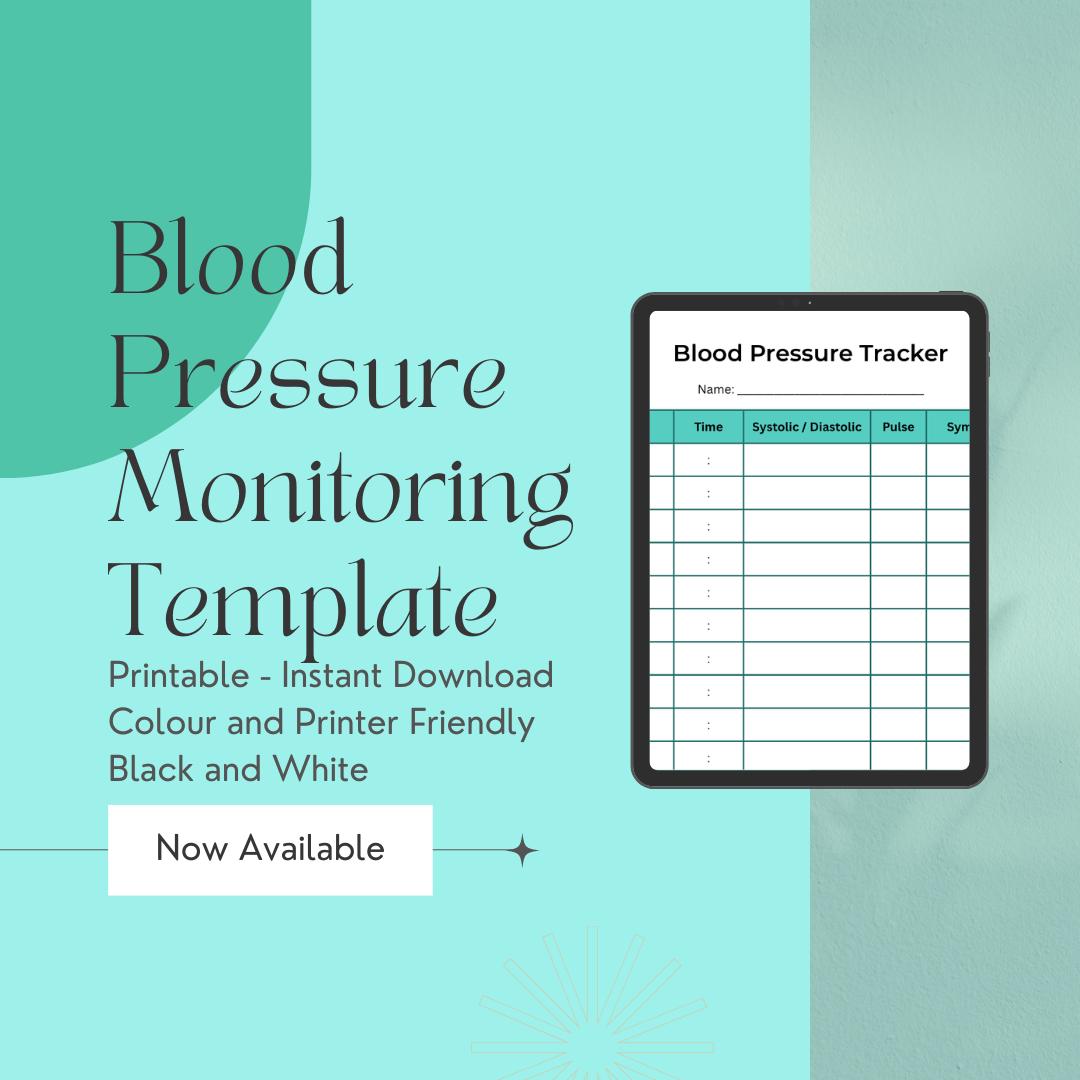Printable PDF Blood Pressure Monitoring Tracker Log Sheet - Systolic ...