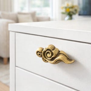 Handmade Cloud & Auspicious Cloud Brass Door Handle | Elegant Cabinet Pull | Whimsical Home Decor