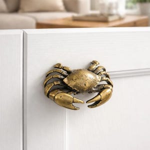 Handmade Brass Crab Door Handle | Nautical Cabinet Pull | Unique Coastal Home Decor Hardware