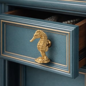 Poignée de porte faite main en laiton à motif hippocampe | Poignée de style océan | Produits nautiques Home Hardware