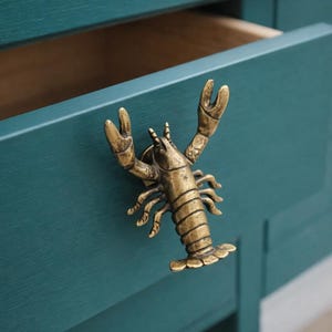 Brass Crawfish Door Handle Hook, Handmade Lobster Wall Hook, Coastal Kitchen Decor, Rustic Cabinet Knob, Seafood Lover Gift, Housewarming