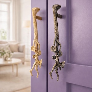 Handmade Brass Magpie on Branch Door Handle | Nature-Inspired Cabinet Pull | Unique Home Decor Hardware