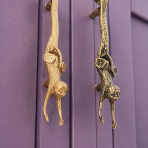 Handmade Brass Monkey Blessing Door Handle | Lunar Themed Cabinet Pull | Unique Home Decor Hardware