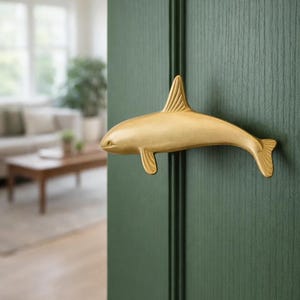 Dolphin Brass Door Handle Hook, Handmade Ocean Wall Hook, Coastal Cabinet Knob, Nautical Home Decor, Beach House Accent, Housewarming Gift