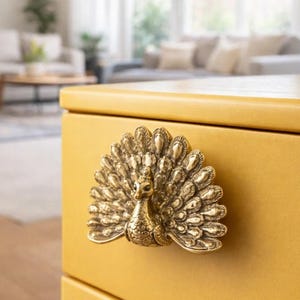 Handmade Brass Peacock Door Handle | Elegant Animal Cabinet Pull | Unique Home Decor Hardware