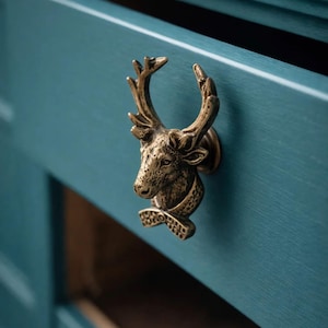 手作りの真鍮製ムースヘッド型ドアハンドル｜クリエイティブな動物モチーフのキャビネット取っ手｜素朴なホームデコレーション金具