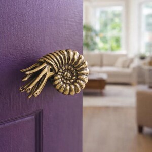 Handmade Brass Nautilus Door Handle | Ocean Ammonite Cabinet Pull | Unique Marine Home Decor Hardware