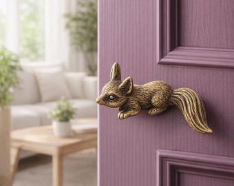 Handgefertigter kleiner Fuchs-Türgriff aus massivem Messing | Wunderlicher Möbelgriff | Von der Natur inspirierte Hardware für Zuhause