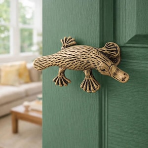 Handcrafted Platypus Brass Drawer Pull, Unique Animal Cabinet Handle, Nature-Inspired Brass Hook, Rustic Home Decor, Housewarming Gift