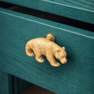 Handmade Brass Polar Bear Door Handle | Arctic Animal Cabinet Pull | Unique Home Decor Hardware