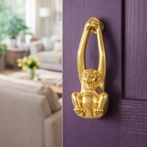 Handmade Brass Peacock Monkey Door Handle | Unique Animal Cabinet Pull | Whimsical Home Decor Hardware