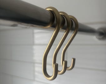 Solid Brass Shower Curtain Hooks — Set of 12 | Heavy Duty, Living Finish, Handcrafted in Canada