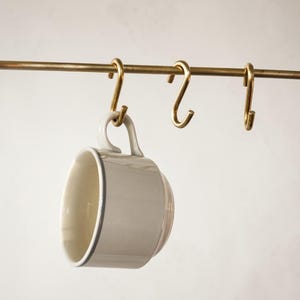 Mini Solid Brass S Hooks | Pot Rack Hooks | Kitchen Rail Hooks | Mug Hooks | Handmade Brass Hanging Hooks | Set of 6 or 12