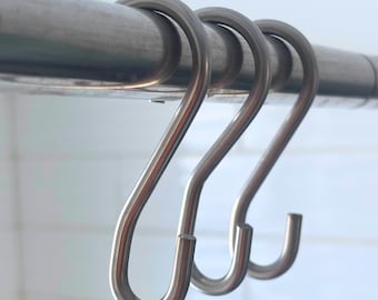 High Quality Bathroom Shower Curtain Hooks - Set of 12 | Stainless Steel Metal | Rust Proof  | Silver | Minimalist Handmade