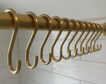 Solid Brass Shower Curtain Hooks — Set of 12 | Heavy Duty, Living Finish, Handcrafted in Canada