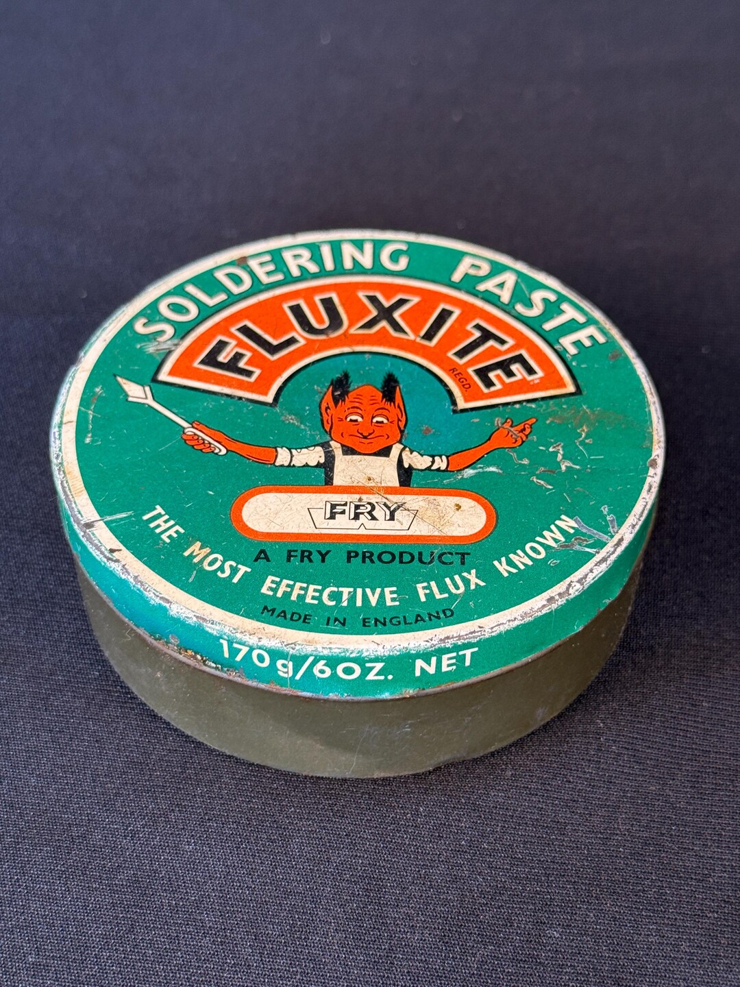 Fluxite Vintage Fry Fluxite Soldering Paste Tin 170g 6oz Metal Tin Made in ...