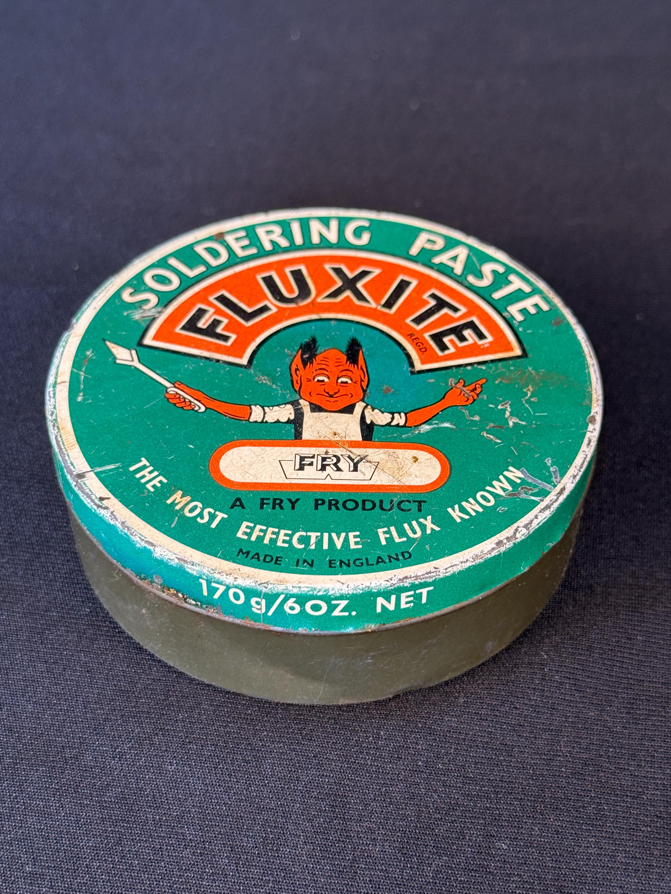 Fluxite Vintage Fry Fluxite Soldering Paste Tin 170g 6oz Metal Tin Made in ...